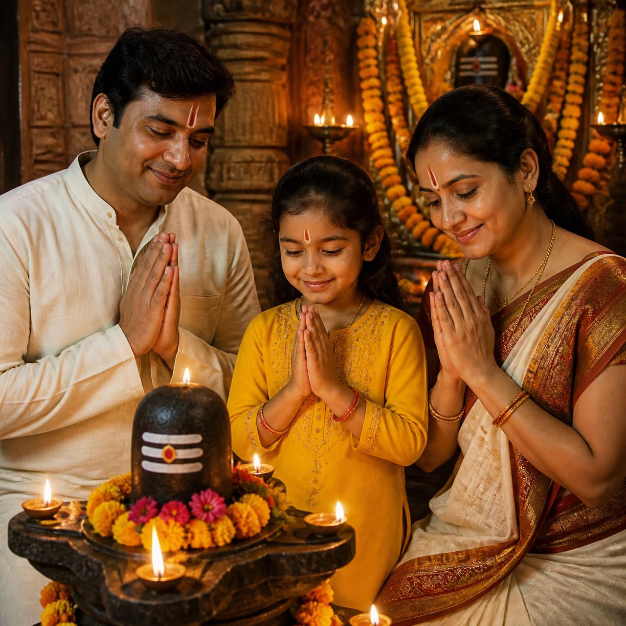 Devotee family praying