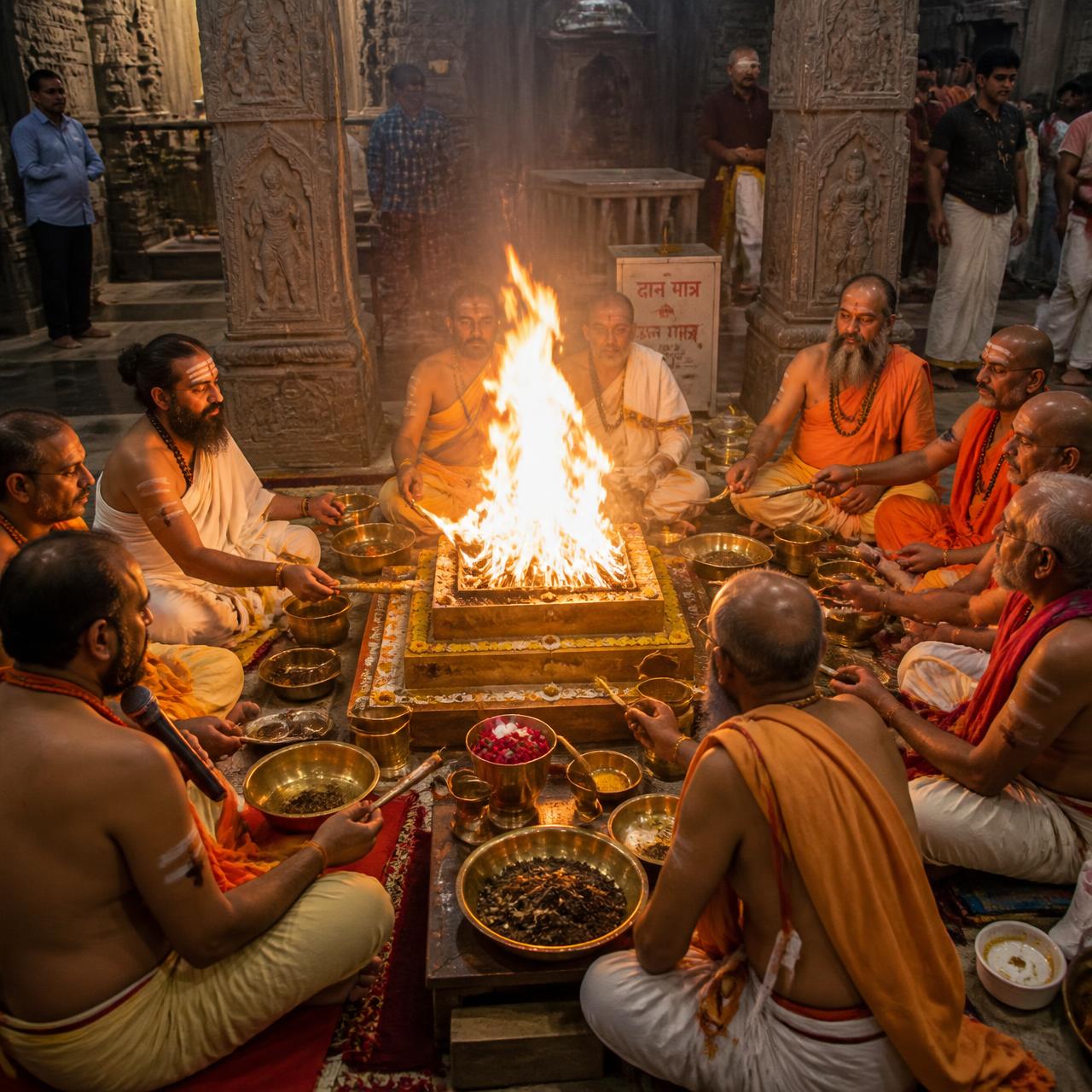 Vedic pandits performing havan yagna